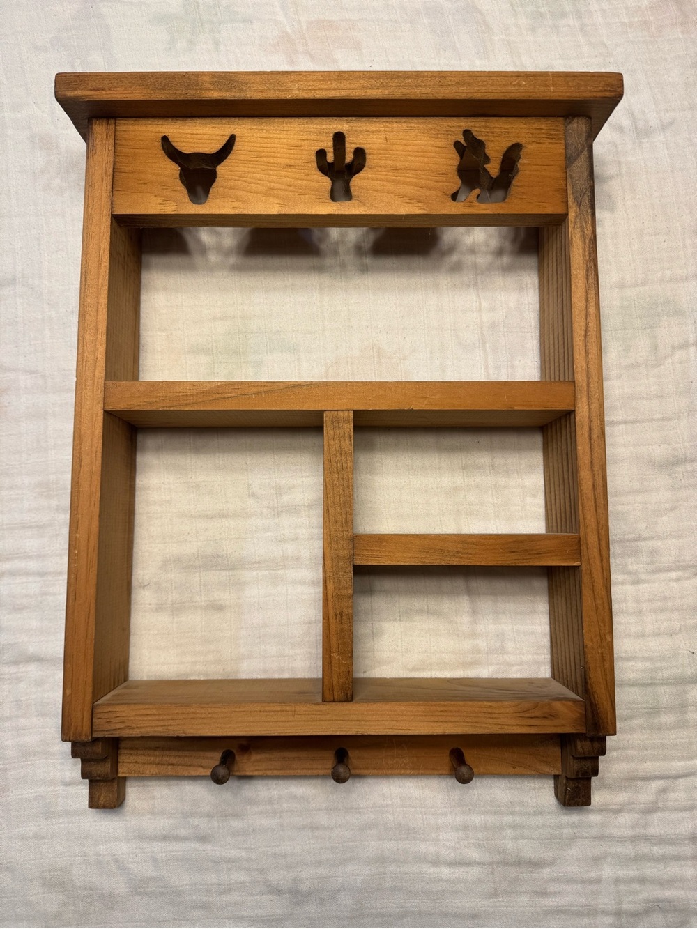 Wooden Wall Shelf with Southwestern Cutouts - Brown